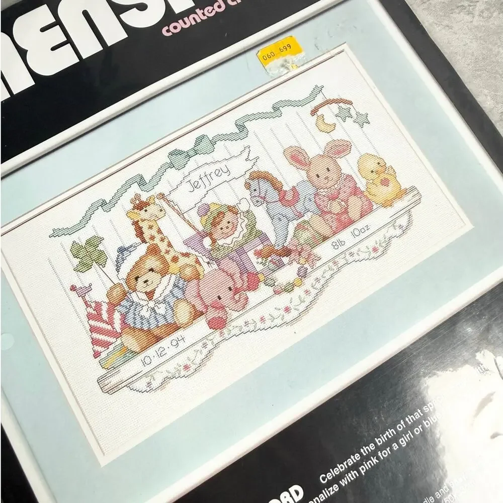 New Sealed Dimensions Counted Cross Stitch Kit 1992 Toy Shelf Birth Record 3729